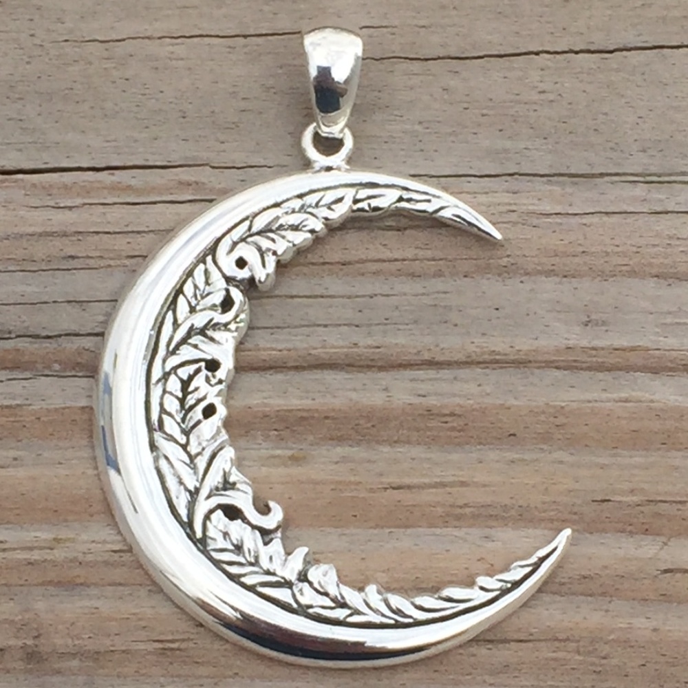 Large Moon Flower Pendant solid .925 Sterling Silver Magick Moon Peter Stone